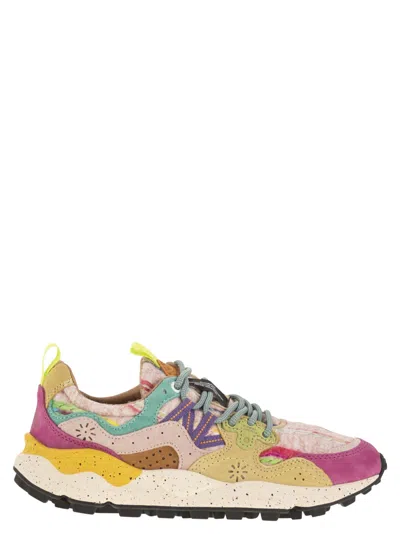 Flower Mountain Yamano 3 - Sneakers In Suede And Technical Fabric In Gold