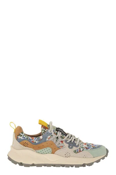 Flower Mountain Yamano 3 - Sneakers In Suede And Technical Fabric In Grey/light Blue