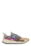 Flower Mountain Yamano 3 - Sneakers In Suede And Technical Fabric In Pink/yellow