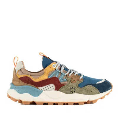 Flower Mountain Yamano 3 Blue And Army Green Suede And Nylon Sneakers In Multicolor