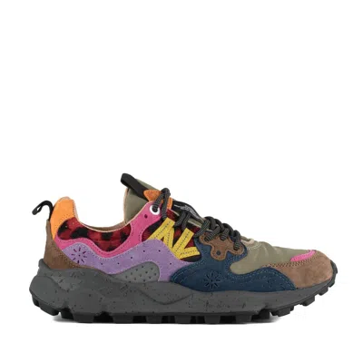 Flower Mountain Yamano 3 Dark Green Anthracite Suede And Nylon Sneakers And Purple In Multi