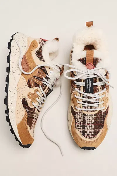 Flower Mountain Yamano 3 Faux Shearling Hiking Sneakers In Brown