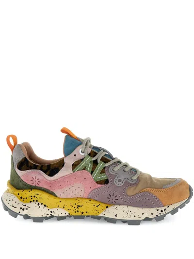 Flower Mountain Yamano 3 Pink And Yellow Suede And Nylon Sneakers In Multi