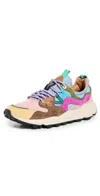 Flower Mountain Yamano 3 - Sneakers In Suede And Technical Fabric In Cream/pink/light Bro