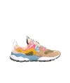 Flower Mountain Yamano In Beige Suede And Olive Green Fabric Sneakers In Multi