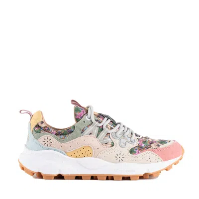 Flower Mountain Yamano 3 Sneakers In Suede And Floral-print Technical Fabric In Multicolor