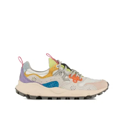 FLOWER MOUNTAIN FLOWER MOUNTAIN YAMANO 3 WHITE AND PINK SUEDE AND NYLON SNEAKERS