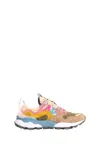 Flower Mountain Yamano In Beige Suede And Olive Green Fabric Sneakers In Multi