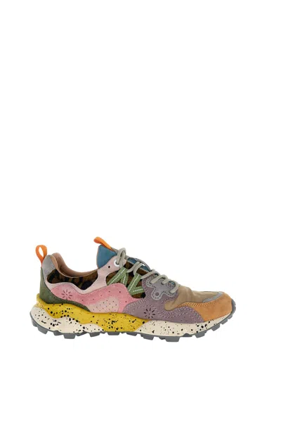 Flower Mountain Yamano 3 Pink And Yellow Suede And Nylon Sneakers In Multi