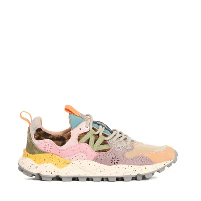 Flower Mountain Yamano 3 Pink And Yellow Suede And Nylon Sneakers In Multi
