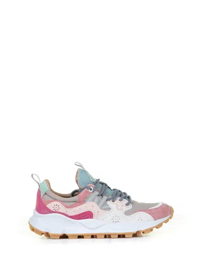 Flower Mountain Yamano Pink Suede And Nylon Trainers In Cipria Multi