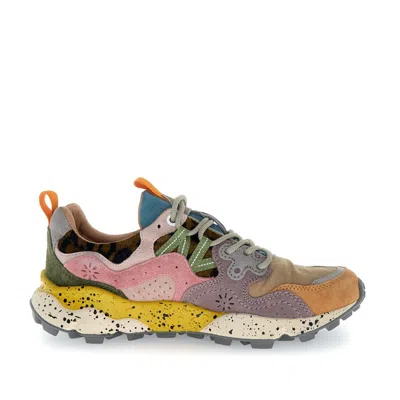 Flower Mountain Yamano 3 Pink And Yellow Suede And Nylon Sneakers In Multi