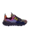 Flower Mountain Yamano 3 Dark Green Anthracite Suede And Nylon Sneakers And Purple In Multi