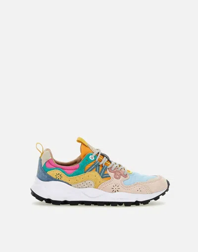 Flower Mountain Yamano 3 Sneakers In Suede And Nylon Rose And Light Violet In Multi
