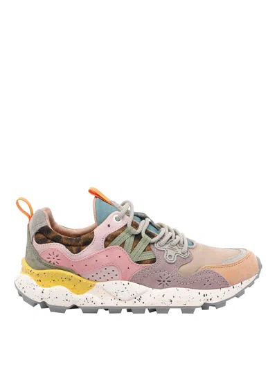 Flower Mountain Yamano 3 Pink And Yellow Suede And Nylon Sneakers In Multi