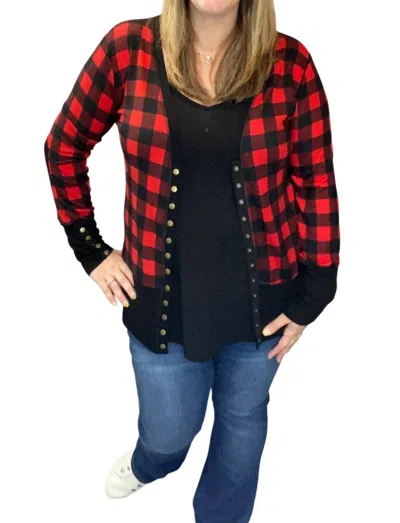 Flowerdaze Buffalo Plaid Snap Cardigan In Red