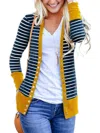 Flowerdaze Striped Snap Cardigan In Navy/mustard In Multi