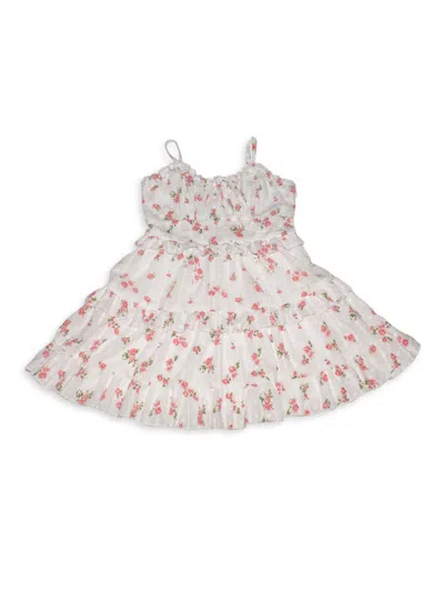 Flowers By Zoe Girl's Floral Ruffle-trim Dress In White Flower