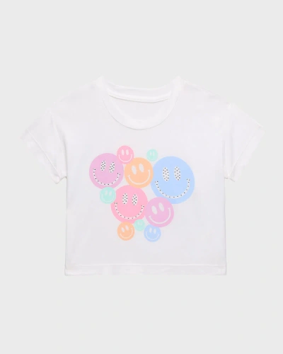 Flowers By Zoe Kids' Girl's Happy Face Graphic-print Short-sleeve T-shirt In White