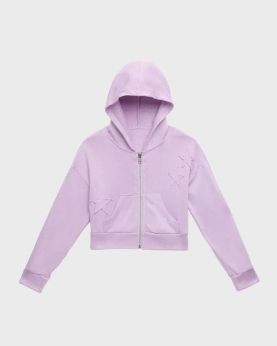 Flowers By Zoe Kids' Girl's Laser-cut Star Zip Hooded Jacket In Purple