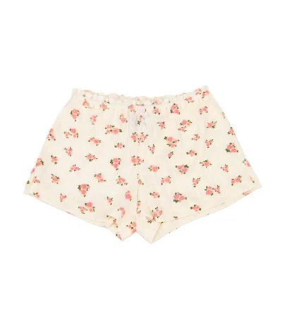 Flowers By Zoe Girl's Mae Pointelle Shorts In Peach Floral In Brown