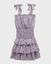 Flowers By Zoe Girl's Metallic Dot Tiered Dress In Purple