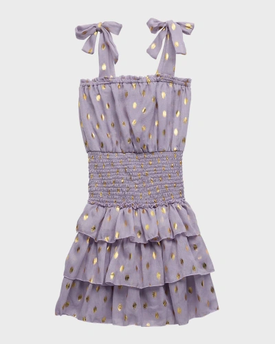 Flowers By Zoe Girl's Metallic Dot Tiered Dress In Purple