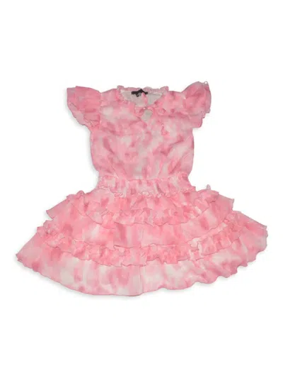 Flowers By Zoe Girl's Tie-dye Ruffle-trim Dress In Pink Tiedye