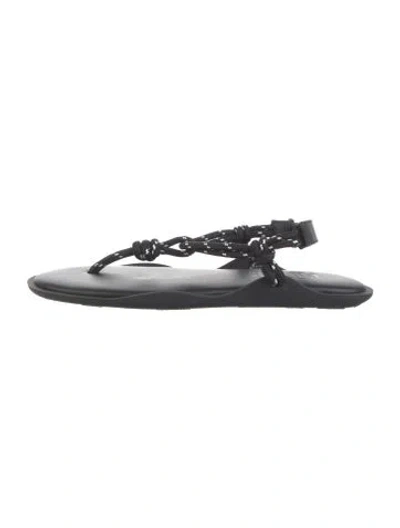 Pre-owned Flowze Leather Printed Slingback Sandals In Black