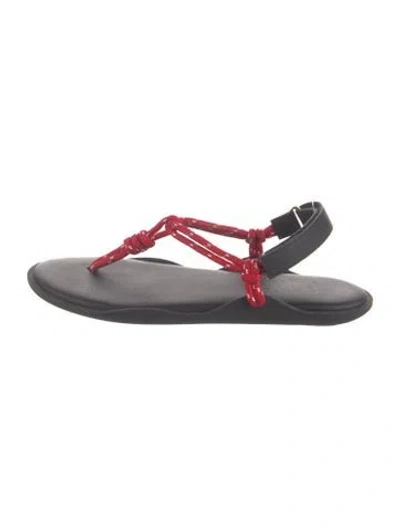 Pre-owned Flowze Leather Studded Accents Sandals In Black/red