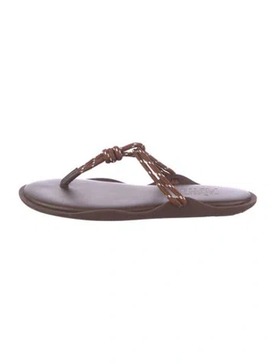 Pre-owned Flowze Leather T-strap Sandals In Brown