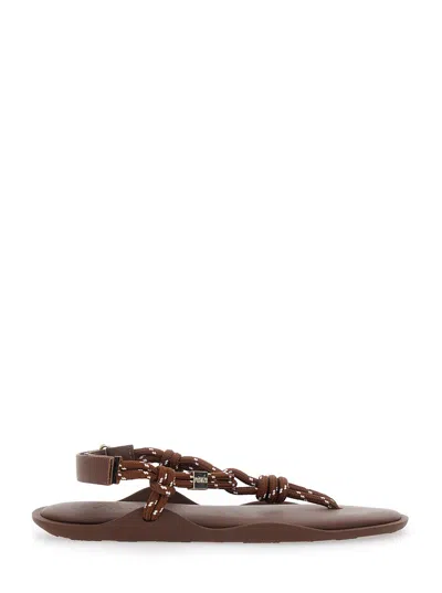 Flowze Leather-blend Strappy Sandals With Adjustable Ankle Strap In Brown
