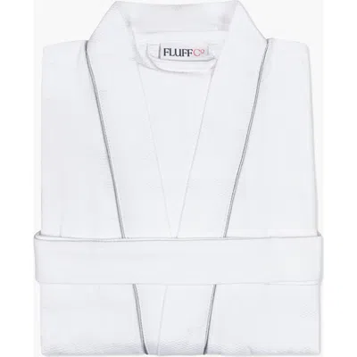 Fluffco | Hotel Comfort Hotel Waffle Robe In White With Grey Piping