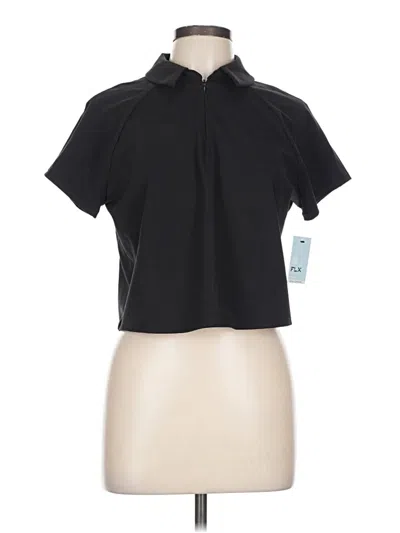 Pre-owned Flx Short Sleeve Top Black Collared Neckline Tops