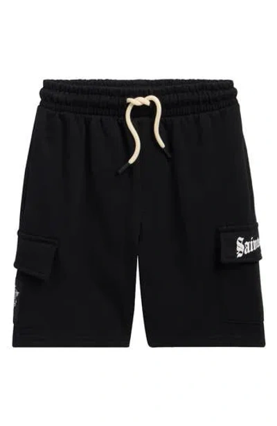 Fly By Night Kids' Gideon Fleece Cargo Shorts In Black
