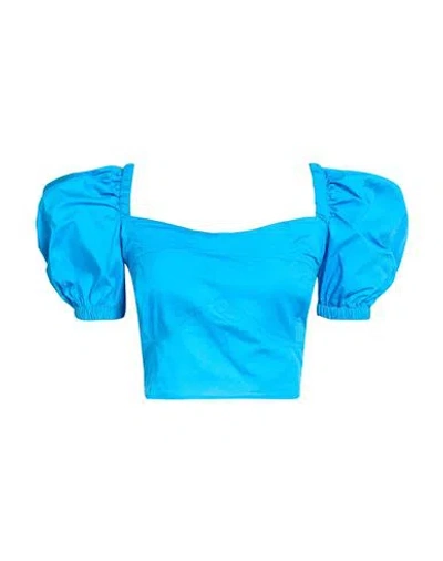 Fly Girl Woman Top Turquoise Size M Cotton, Elastane In Blue