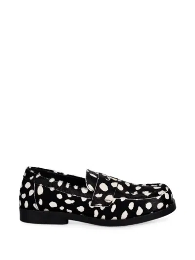 Fly London Anki534fly Polka-dot Pony-hair Loafers In Black