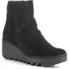 Fly London Baan Platform Wedge Bootie In 004 Black Oil Suede