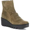 Fly London Baan Platform Wedge Bootie In Green