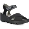 Fly London Bace Platform Wedge Sandal In Black Cupido/luxor