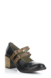 Fly London Baly Mary Jane Pump In Black/ Camel