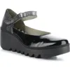 Fly London Bawo Platform Wedge Pump In Black/ Silver Nappa
