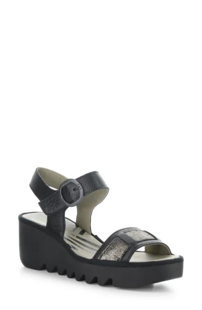 Fly London Beik Ankle Strap Platform Wedge Sandal In Black