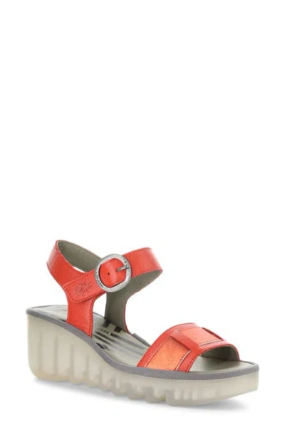 Fly London Beik Ankle Strap Platform Wedge Sandal In Orange