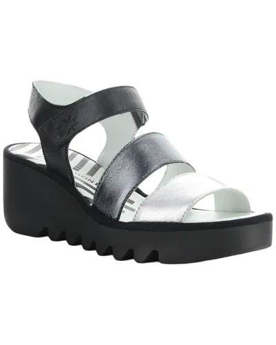 Fly London Bexy Leather Wedge Sandal In Silver