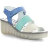 Fly London Bexy Platform Wedge Sandal In Offwhite/mint/blue