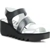 Fly London Bexy Platform Wedge Sandal In Silver/graph/blk