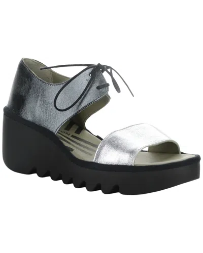 Fly London Bilu Metallic Leather Sandal In Black