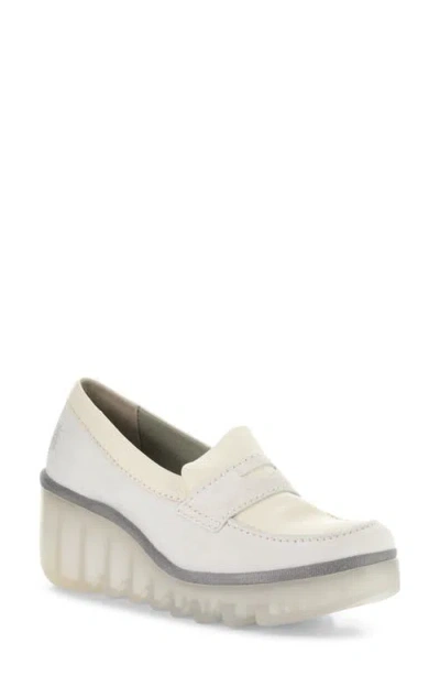 Fly London Bilz Platform Wedge Loafer In White