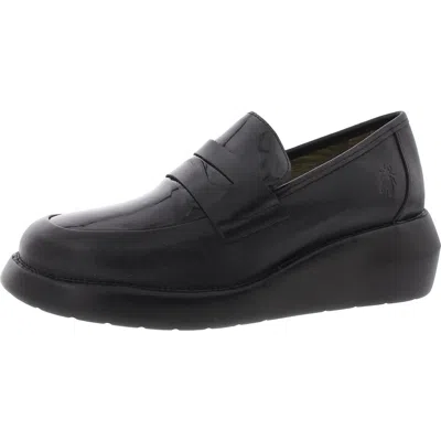 Fly London Blar Womens Patent Trim Leather Loafers In Black